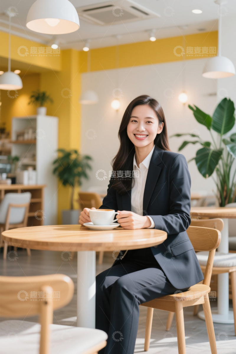 高清大图下载【趣麦麦图】咖啡馆里优雅的职业女性