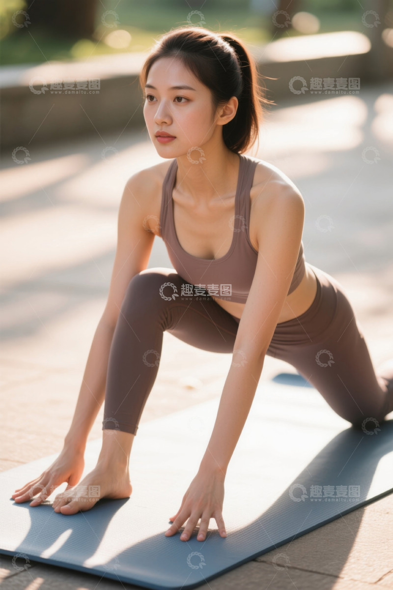 高清大图下载【趣麦麦图】户外瑜伽女性柔韧伸展运动