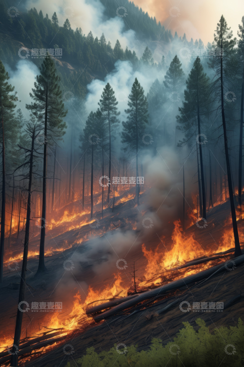 高清大图下载【趣麦麦图】山林野火蔓延景象