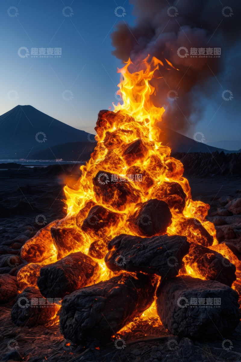 高清大图下载【趣麦麦图】户外篝火与远山夜景