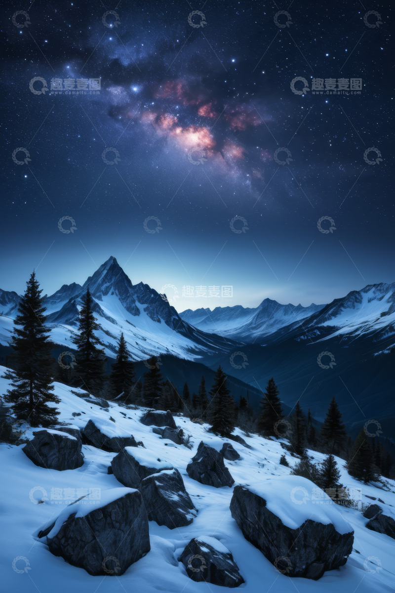 高清大图下载【趣麦麦图】雪山星空夜景自然风光