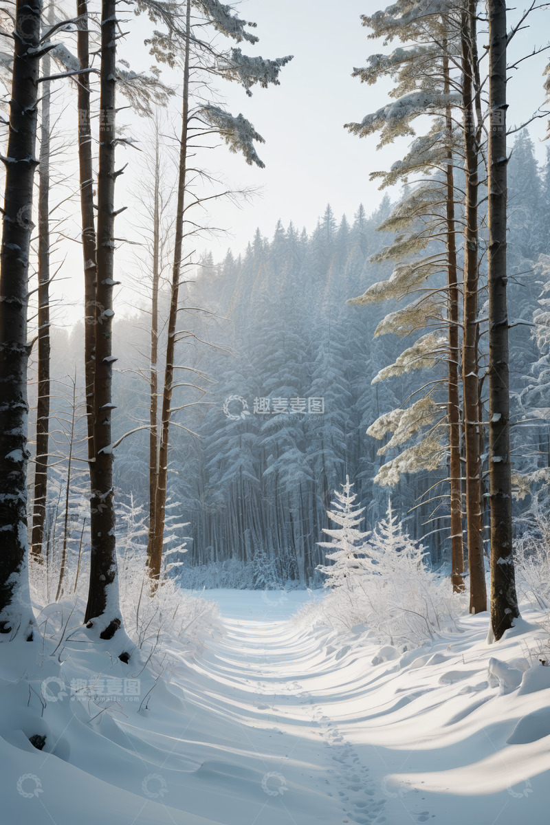 高清大图下载【趣麦麦图】冬日雪覆森林景观
