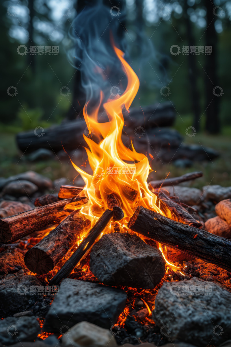 高清大图下载【趣麦麦图】森林中的篝火场景