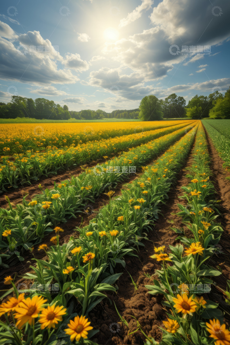 高清大图下载【趣麦麦图】田野间盛开的黄色花朵风景