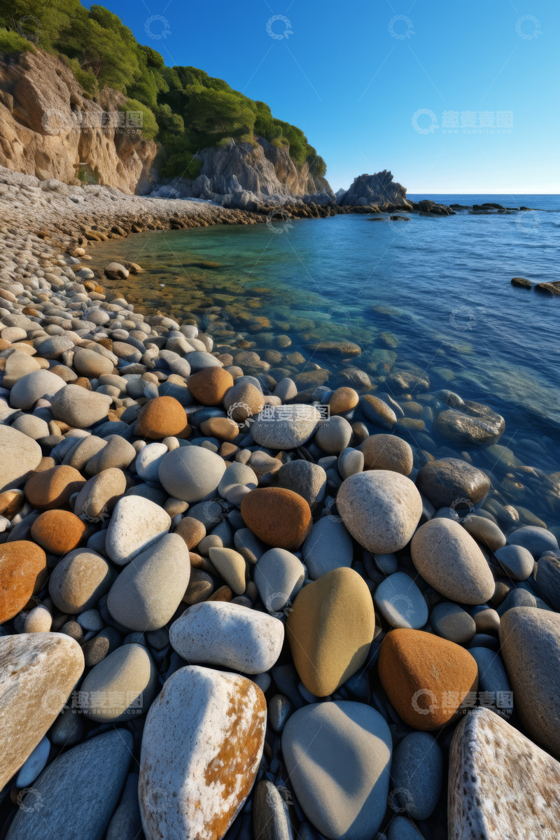 高清大图下载【趣麦麦图】海岸边布满鹅卵石的自然景观