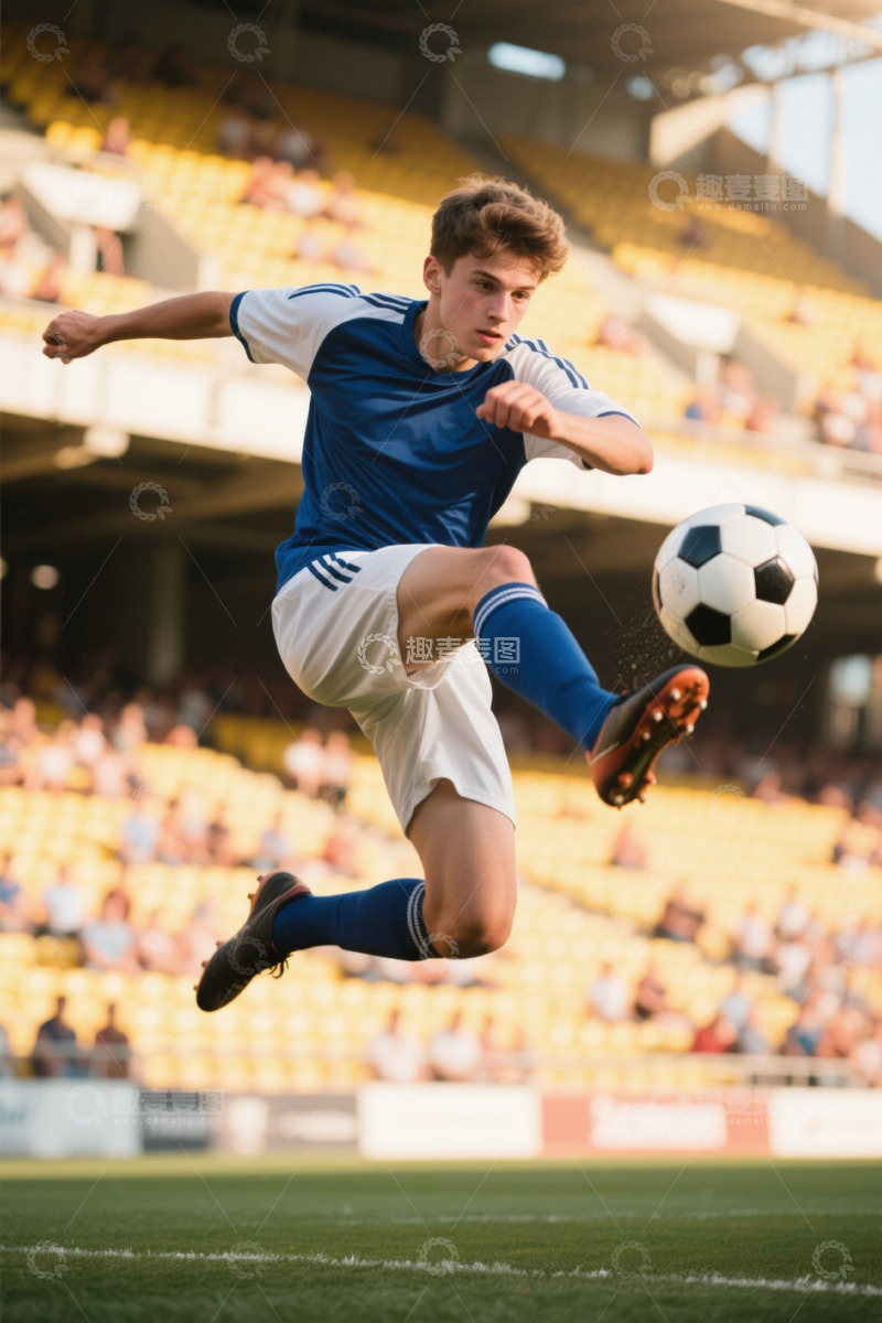 高清大图下载【趣麦麦图】少年足球运动员凌空抽射