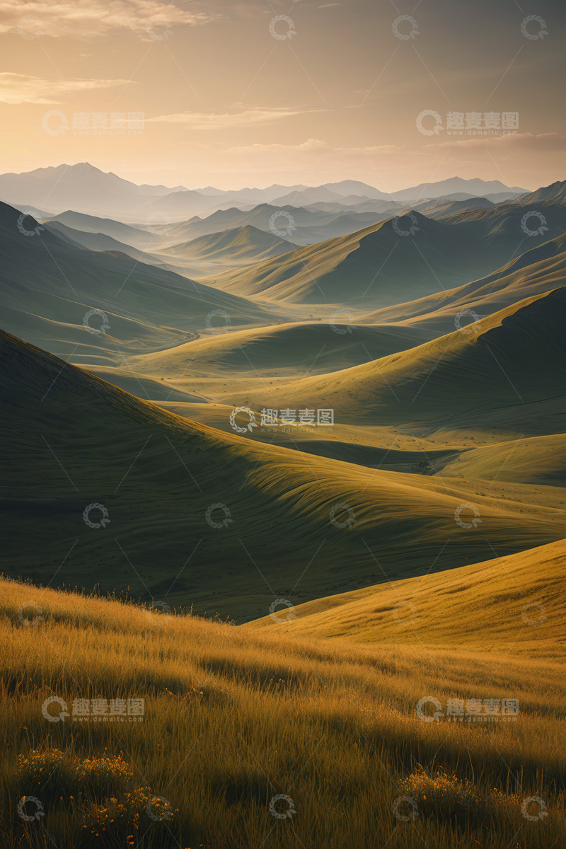 高清大图下载【趣麦麦图】黄昏时分的连绵山丘景观