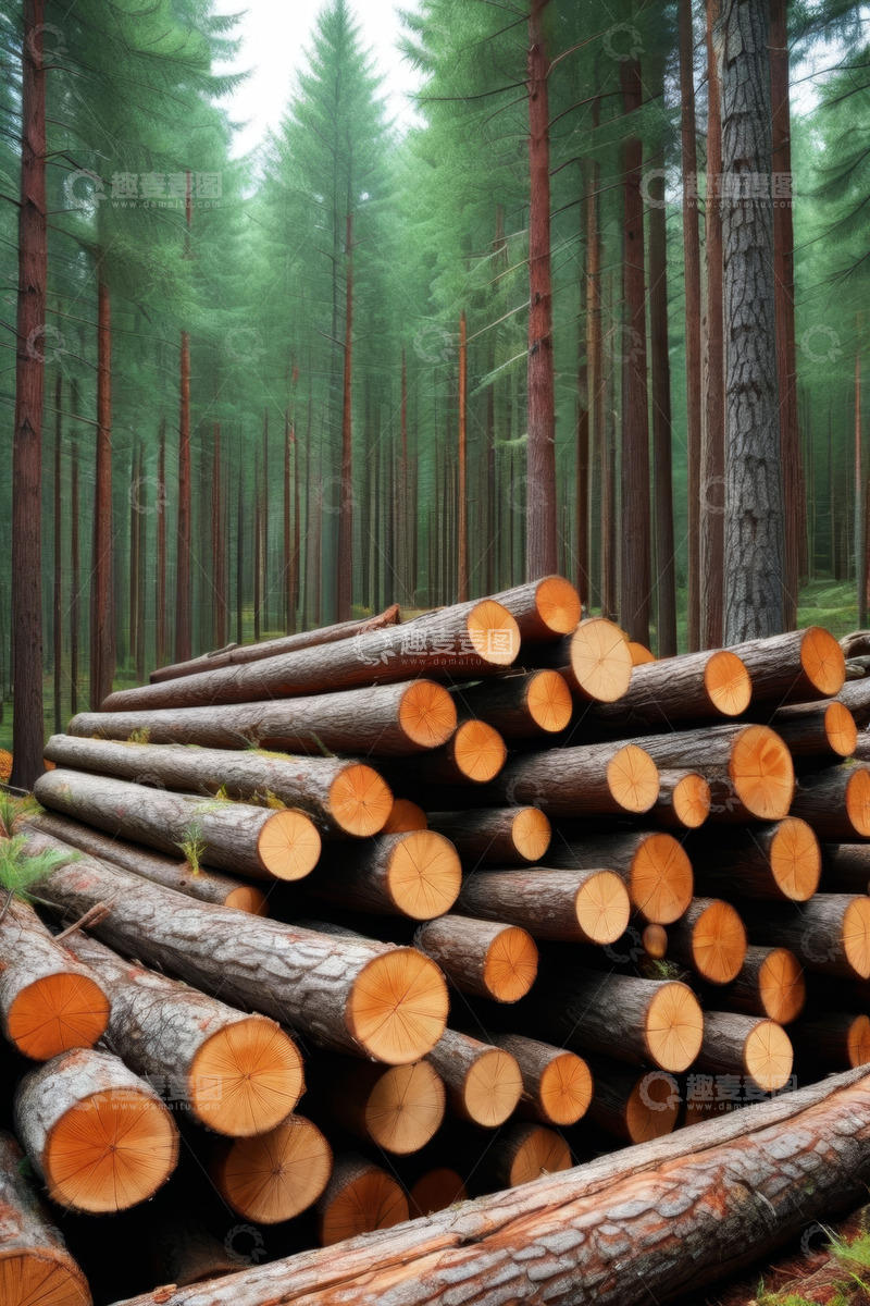 高清大图下载【趣麦麦图】森林中堆放的木材