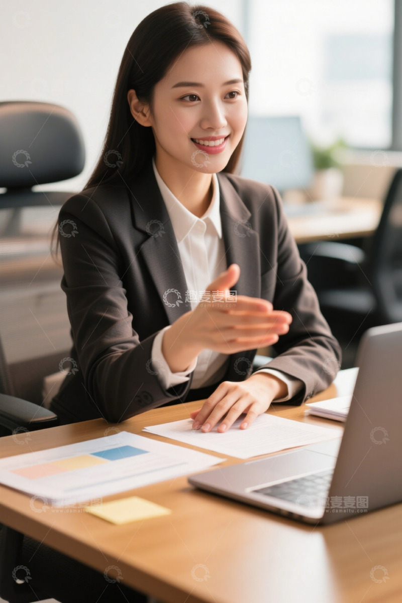 高清大图下载【趣麦麦图】职场女性商务洽谈视频会议