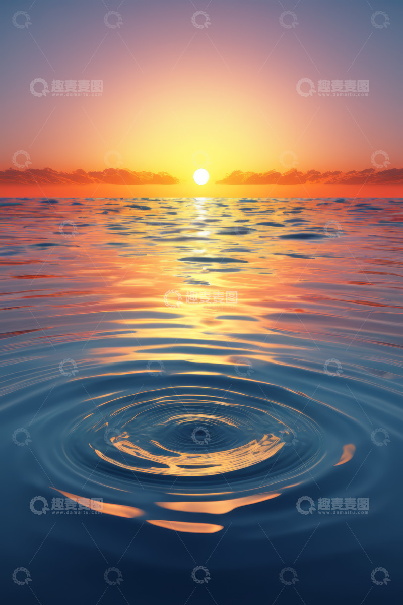 高清大图下载【趣麦麦图】海面日落景象及水面涟漪