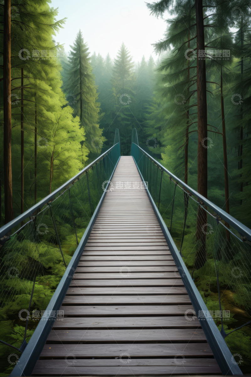 高清大图下载【趣麦麦图】森林中的木质吊桥