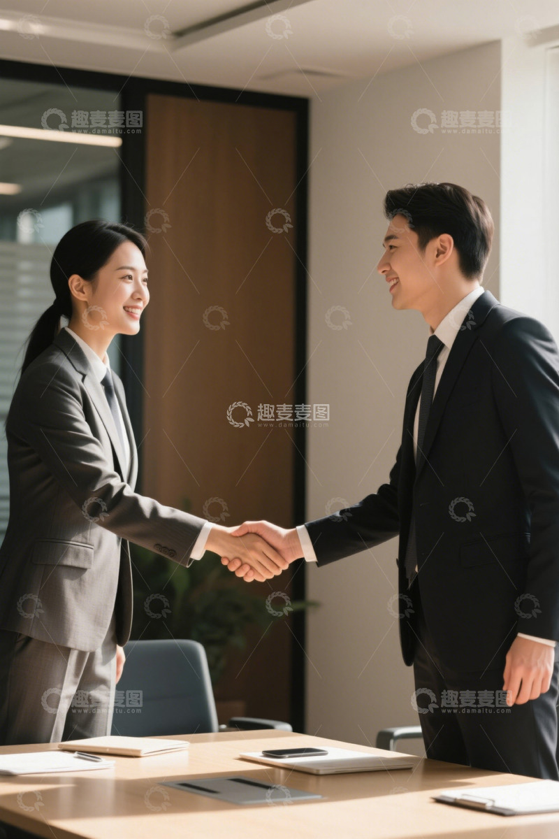 高清大图下载【趣麦麦图】商务人士握手洽谈合作