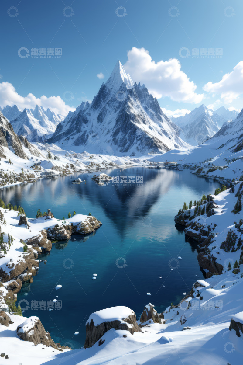 高清大图下载【趣麦麦图】雪山湖泊自然景观