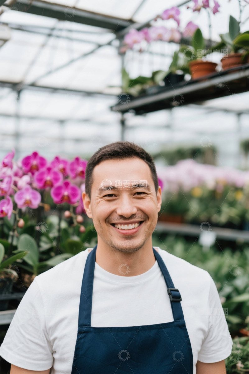 高清大图下载【趣麦麦图】花房里微笑的年轻园丁