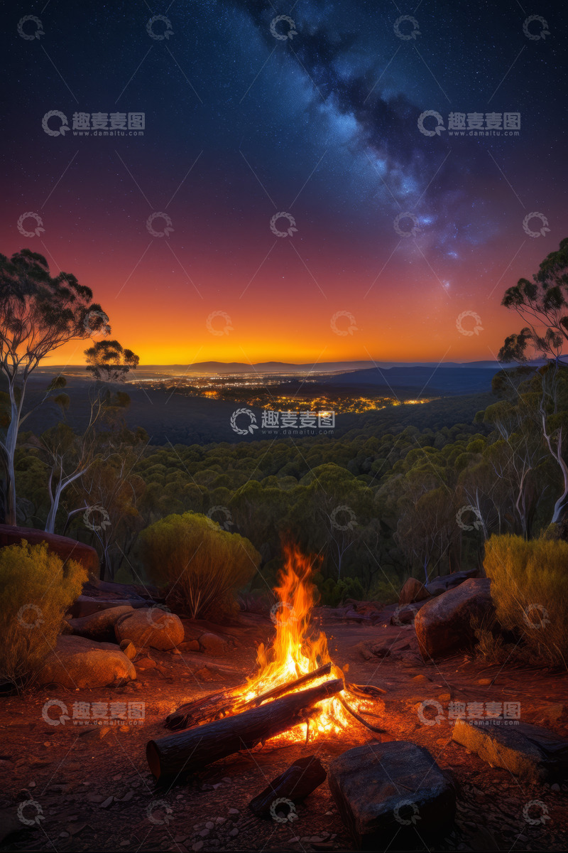 高清大图下载【趣麦麦图】山林篝火夜景