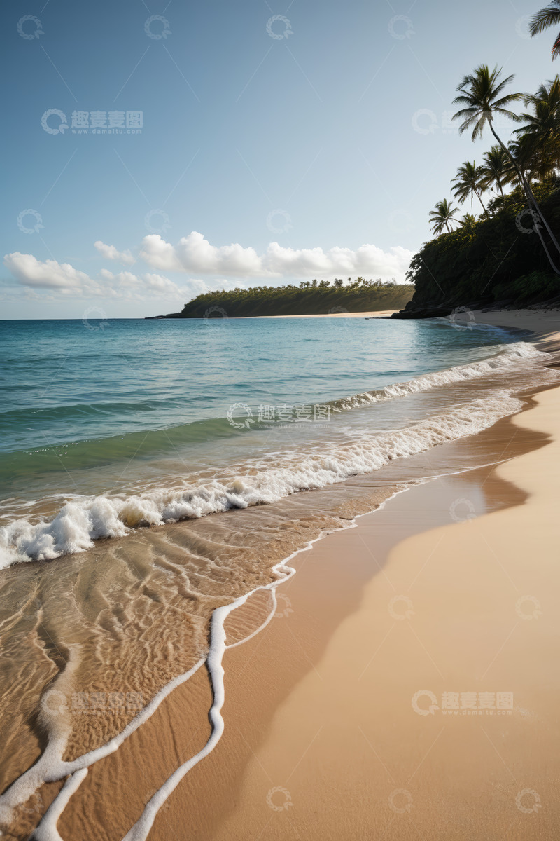 高清大图下载【趣麦麦图】热带海滩海浪与棕榈树风景