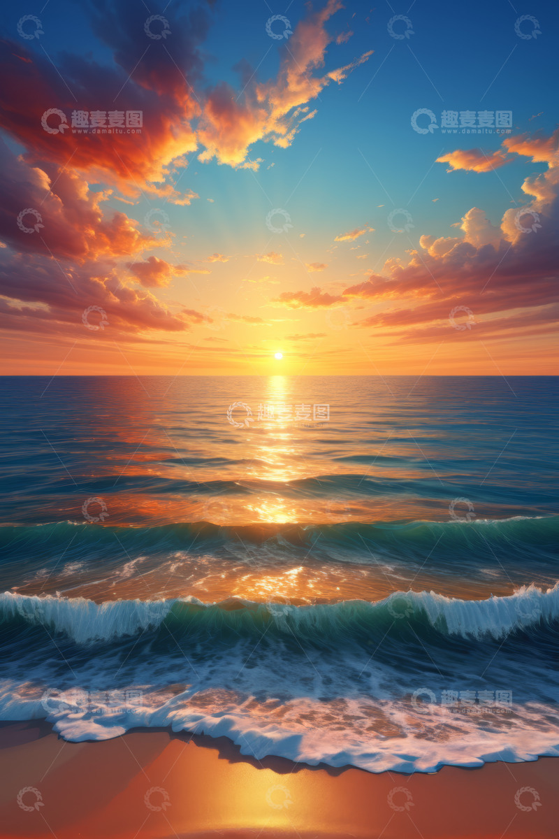 高清大图下载【趣麦麦图】海滩日落海洋风景