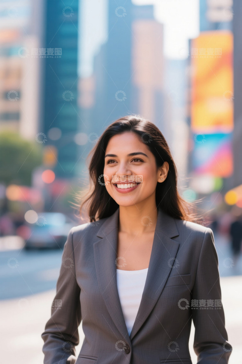 高清大图下载【趣麦麦图】都市丽人自信微笑街景写真