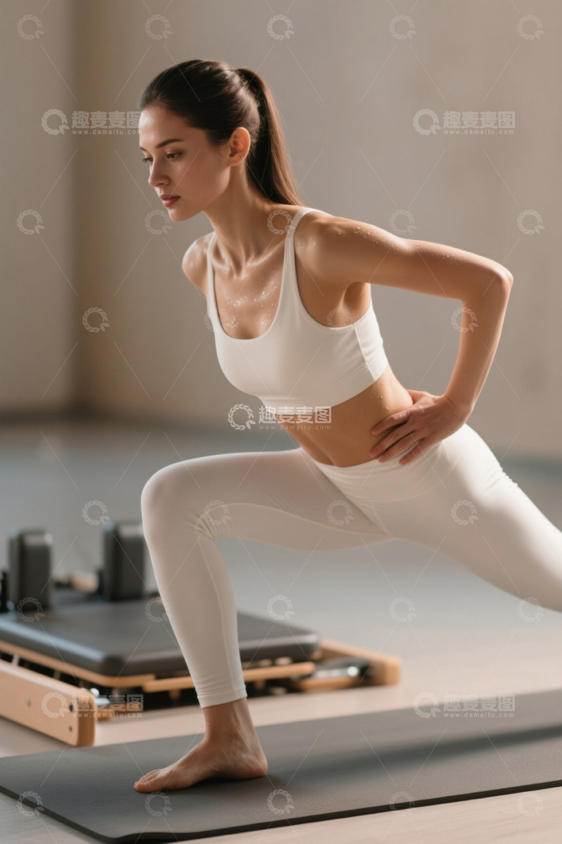 高清大图下载【趣麦麦图】女子在瑜伽垫上做运动