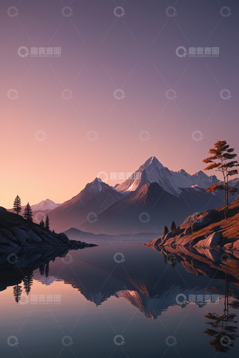 高清大图下载【趣麦麦图】黄昏时分山水倒影自然风光