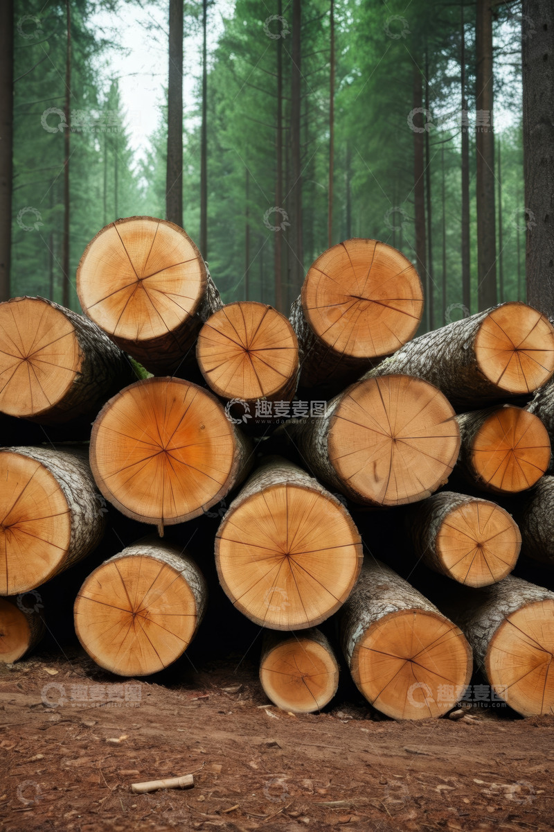 高清大图下载【趣麦麦图】森林中堆放的木材