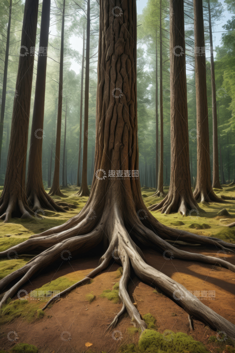 高清大图下载【趣麦麦图】森林中高大树木与盘根景观