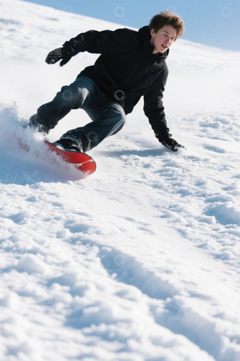 高清大图下载【趣麦麦图】少年雪地滑雪板英姿飒爽
