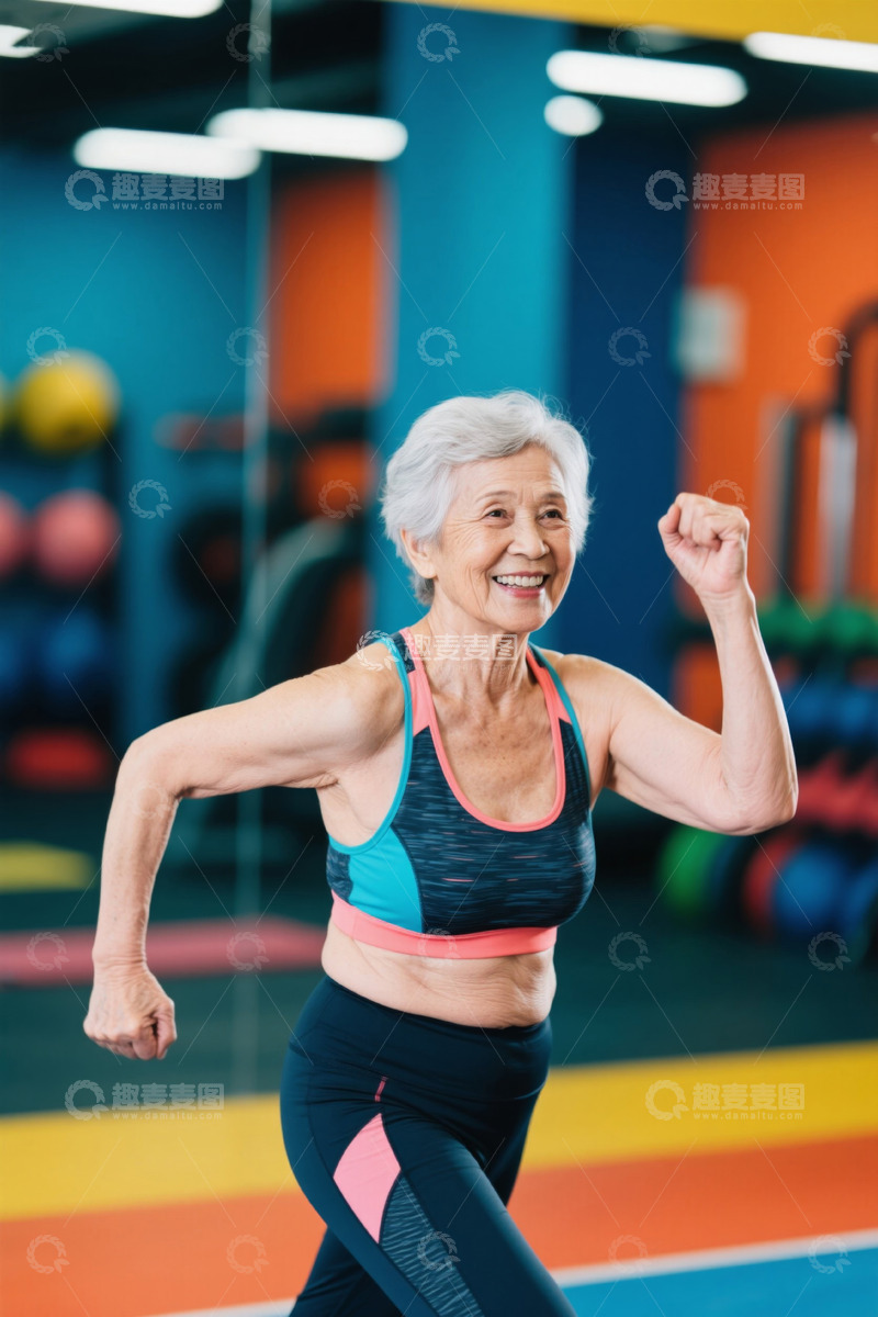 高清大图下载【趣麦麦图】健身房里活力四射的老年女性