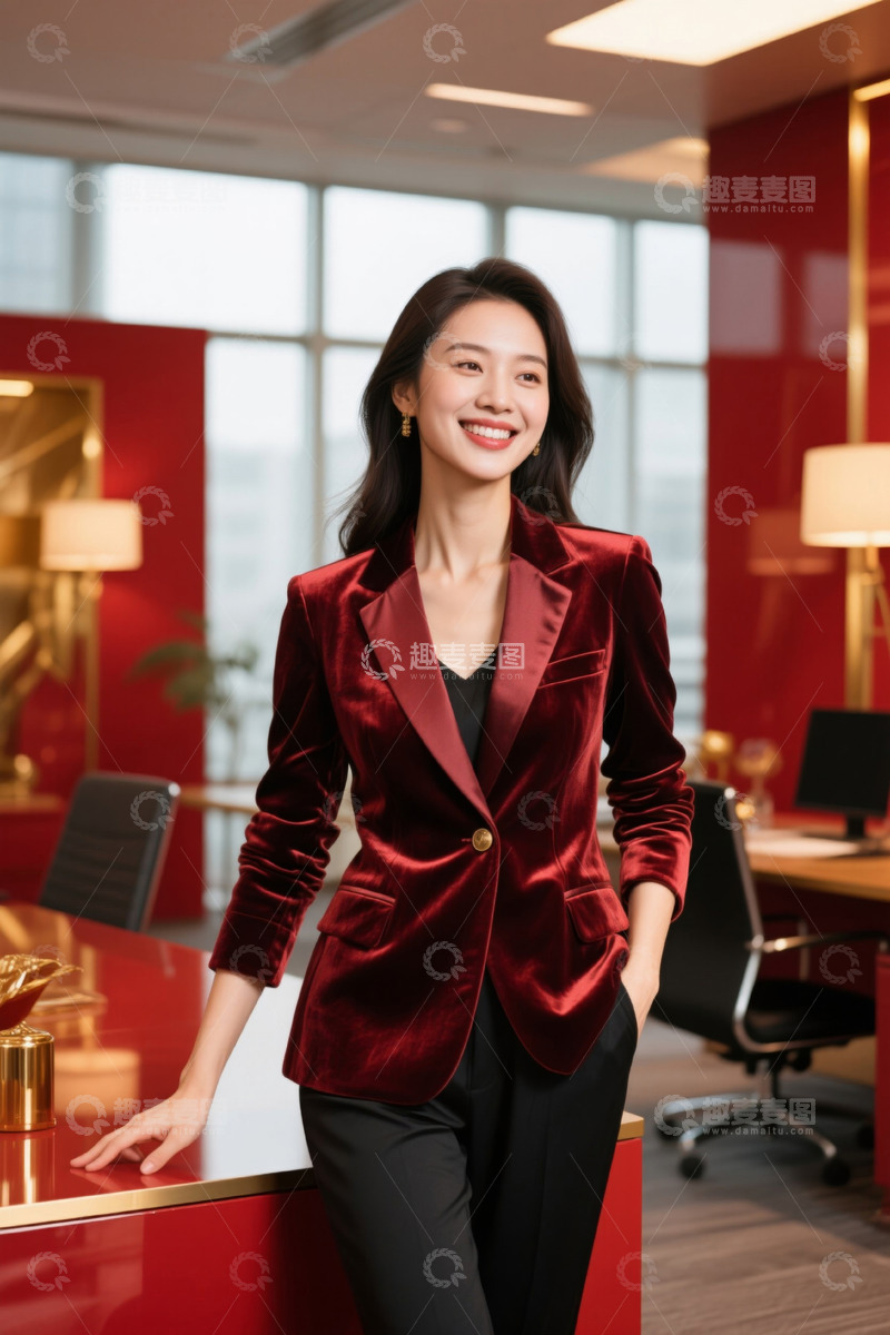 高清大图下载【趣麦麦图】红衣女强人办公室自信笑容