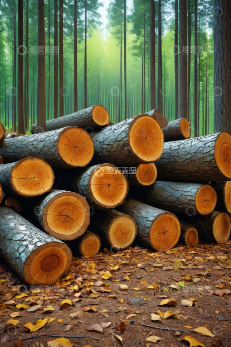 高清大图下载【趣麦麦图】森林中堆放的原木素材