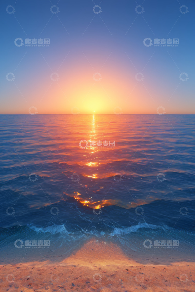 高清大图下载【趣麦麦图】海上日出海滩景象