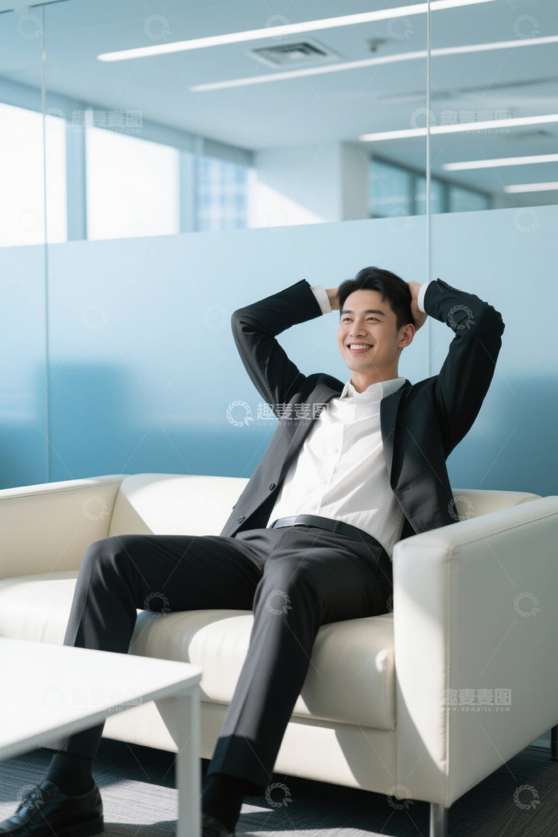 高清大图下载【趣麦麦图】西装男士放松舒适地坐在沙发上