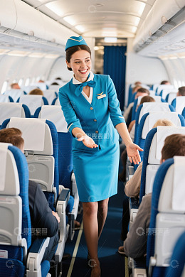 空姐在飞机过道上服务乘客