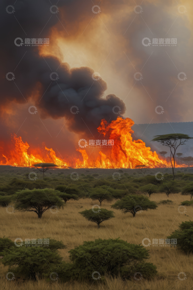 高清大图下载【趣麦麦图】草原野火熊熊燃烧景象