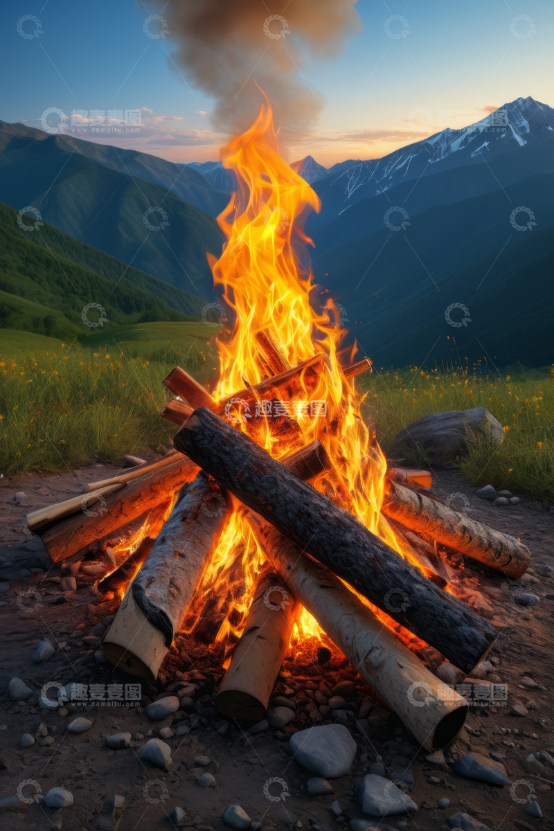 高清大图下载【趣麦麦图】山间户外燃烧的篝火