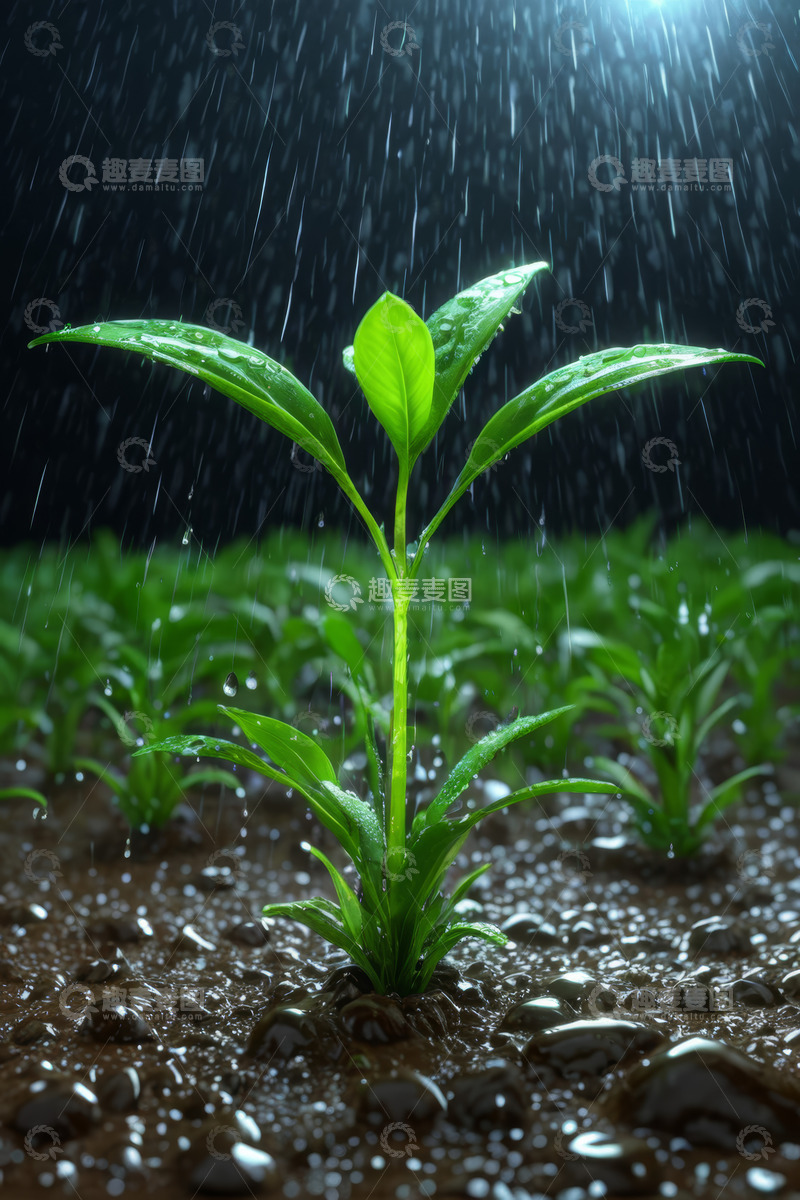 高清大图下载【趣麦麦图】雨中生长的嫩绿植物