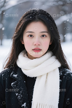 冬日雪景中美丽的年轻女子