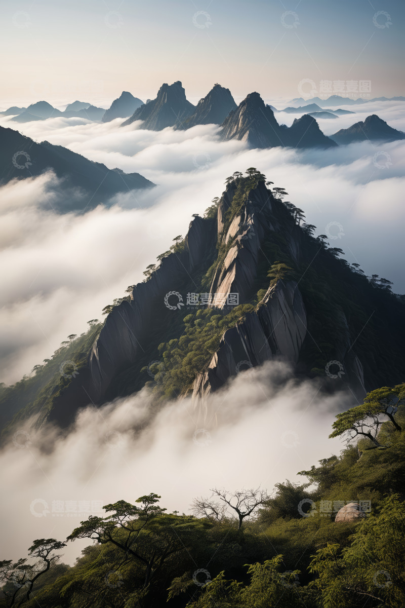 高清大图下载【趣麦麦图】黄山云海环绕的山峦景色