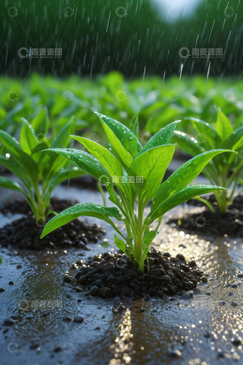 高清大图下载【趣麦麦图】雨中生长的绿色植物