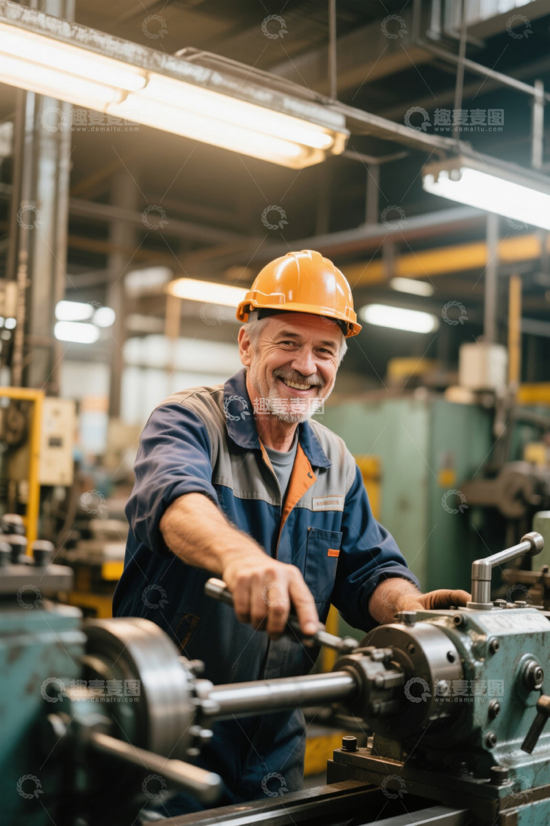 高清大图下载【趣麦麦图】工厂里一位快乐的老年工人