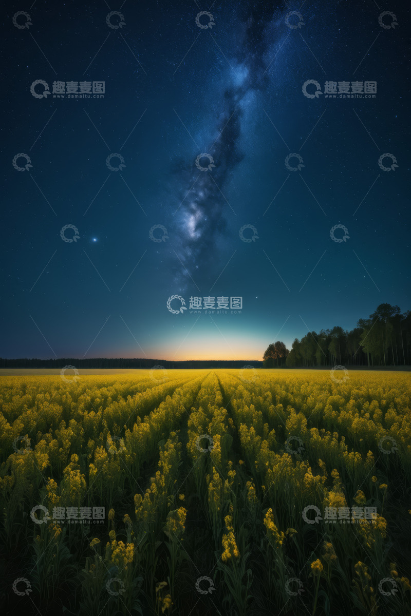 高清大图下载【趣麦麦图】星空下的黄色花田夜景