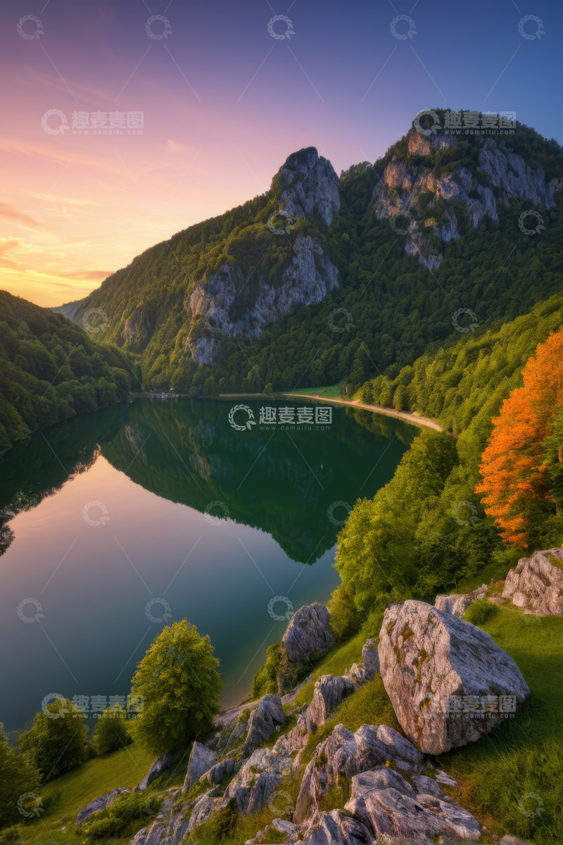 高清大图下载【趣麦麦图】山间湖泊自然风光全景