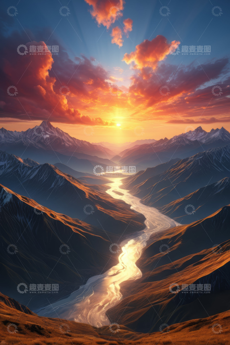 高清大图下载【趣麦麦图】山谷河流日出自然风光