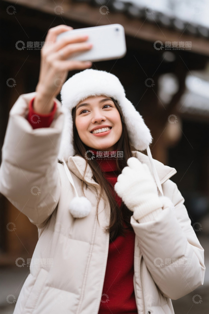 高清大图下载【趣麦麦图】冬季时尚女子自拍留念