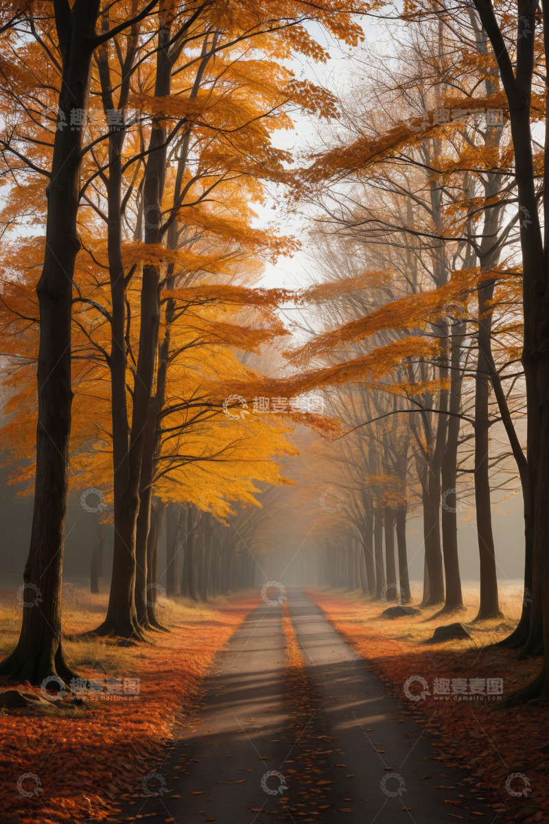 高清大图下载【趣麦麦图】秋日林间道路自然风光