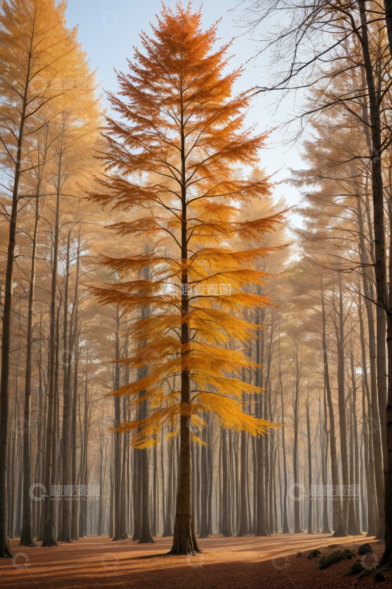 高清大图下载【趣麦麦图】秋日森林中的挺拔树木