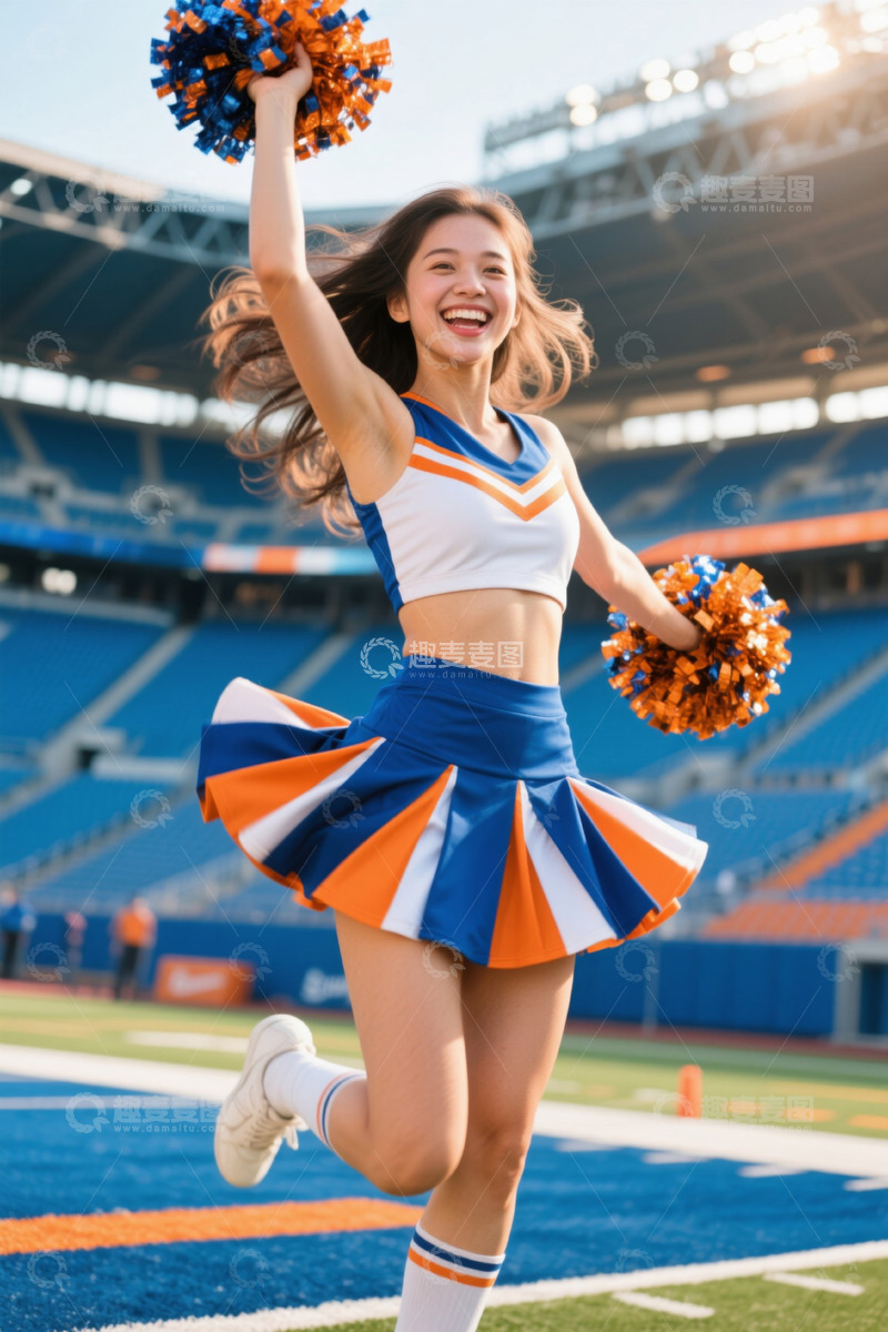 高清大图下载【趣麦麦图】啦啦队女孩在体育场欢快跳跃