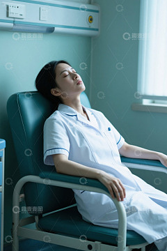 医院椅子上休息的年轻女医生