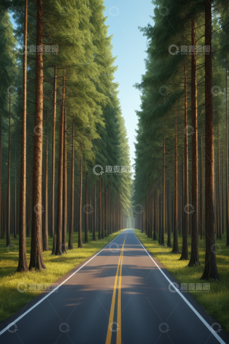 高清大图下载【趣麦麦图】林间笔直道路自然风光