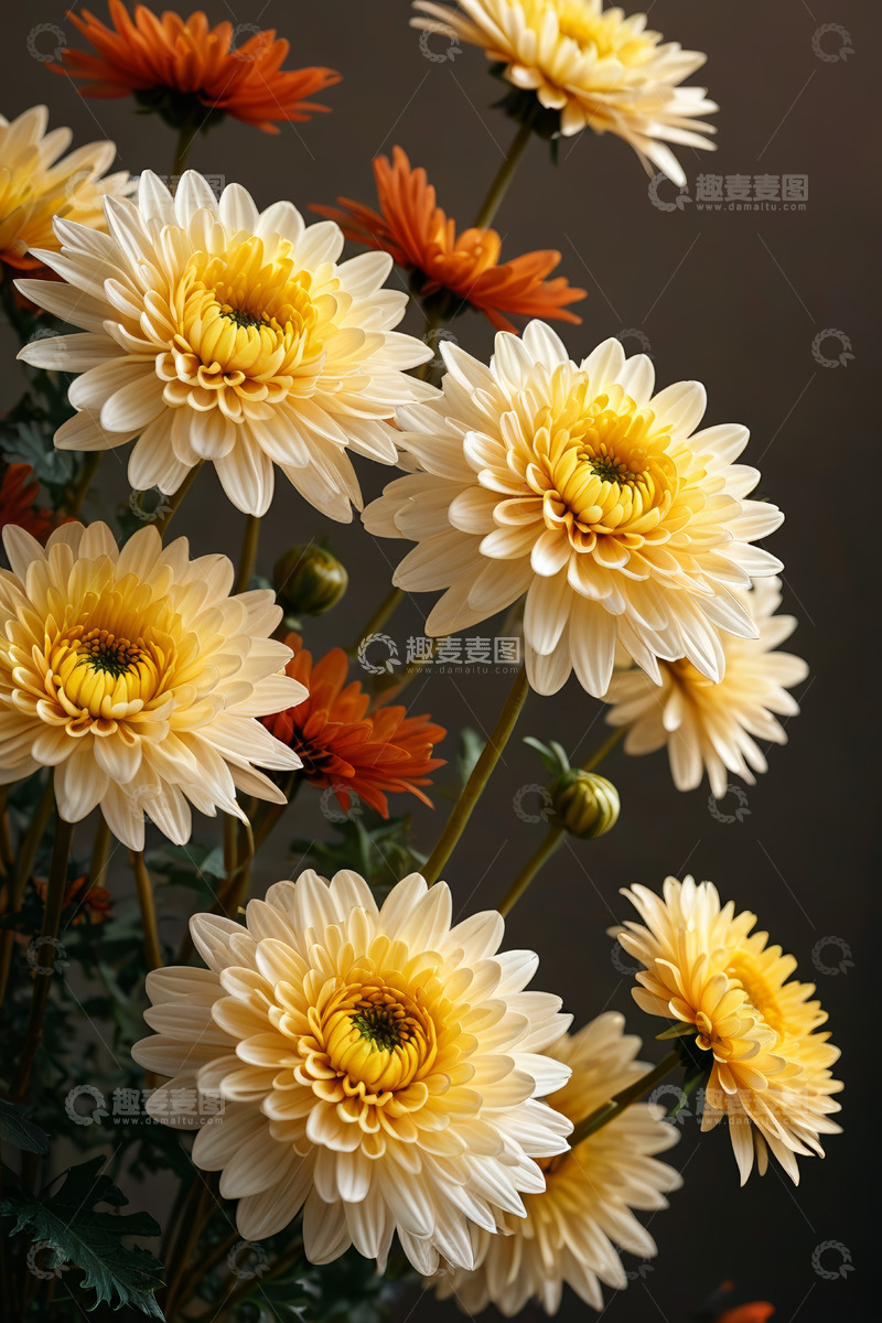 高清大图下载【趣麦麦图】黄色橙色菊花特写